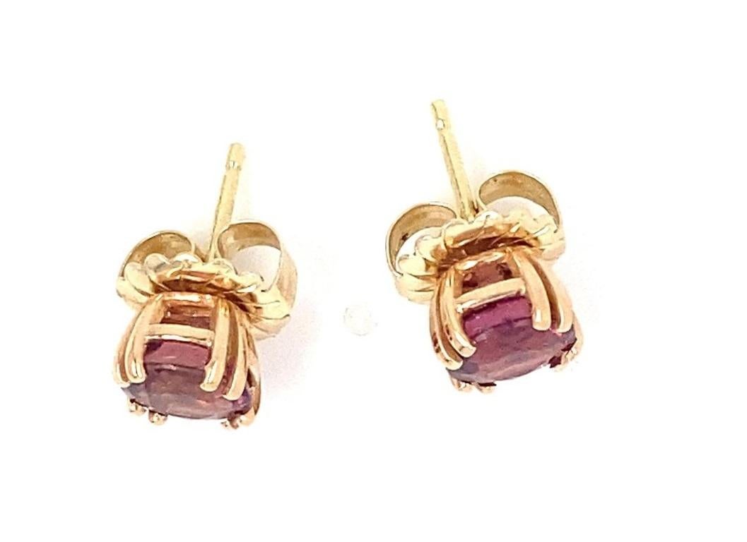 Round Cut 14k Gold & Brilliant Pink Tourmaline Stud Earrings, Screw Backs For Sale