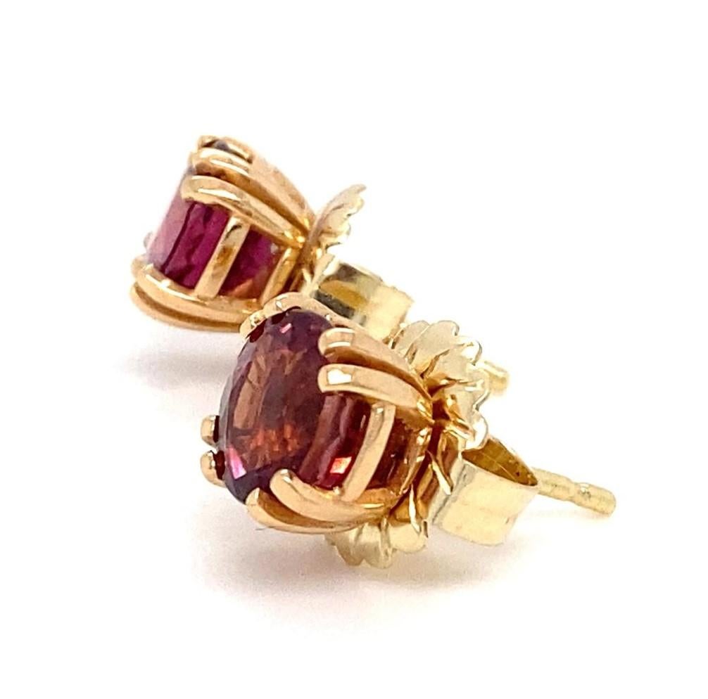 14k Gold & Brilliant Pink Tourmaline Stud Earrings, Screw Backs For Sale 1