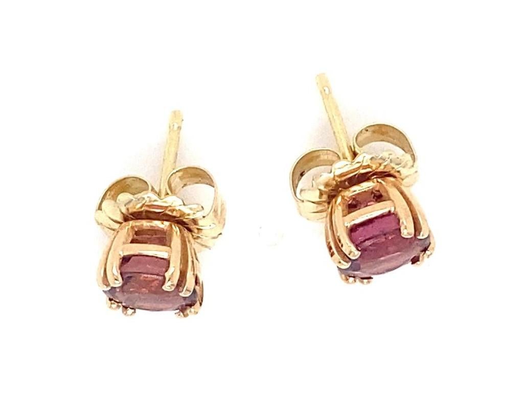 14k Gold & Brilliant Pink Tourmaline Stud Earrings, Screw Backs For Sale 2