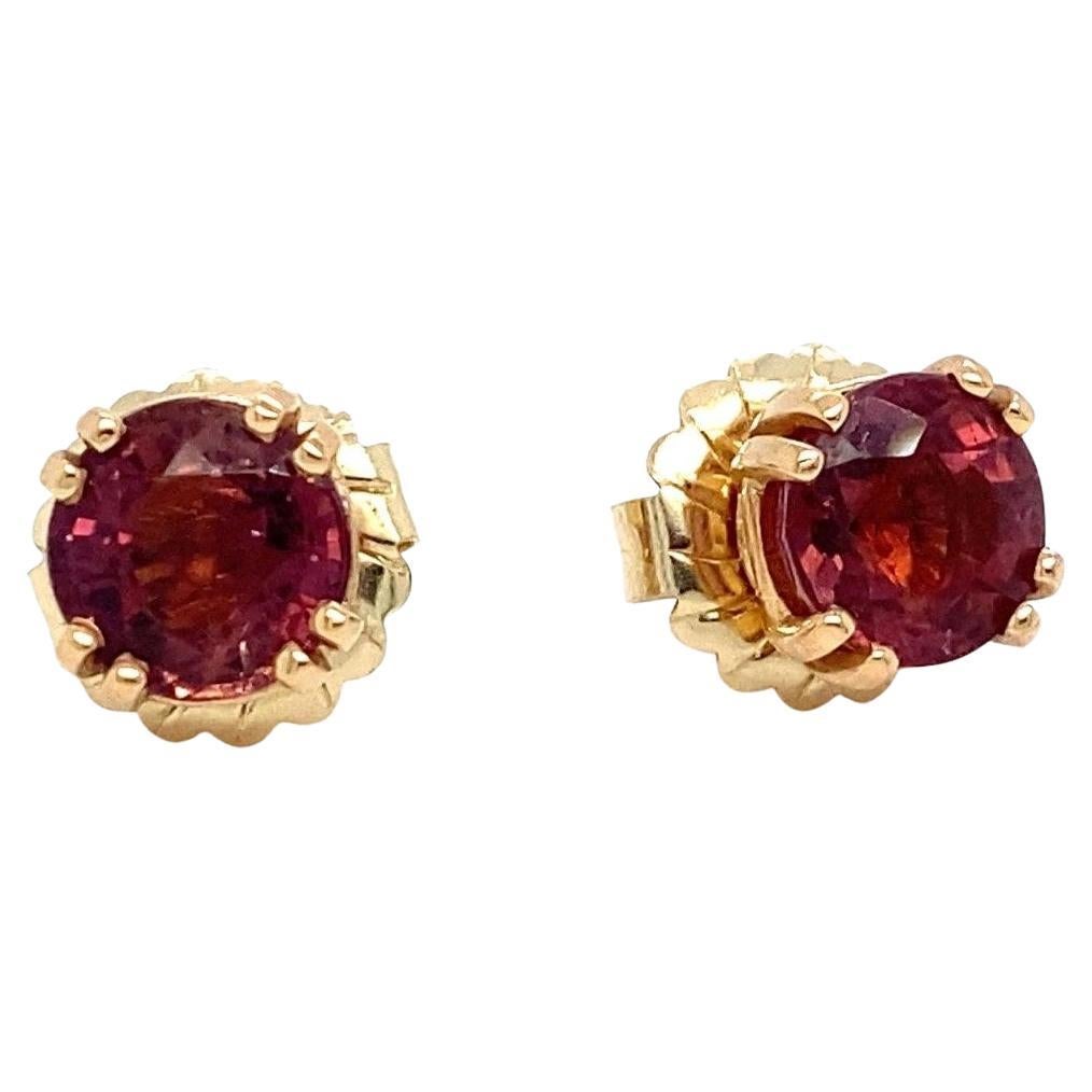 14k Gold & Brilliant Pink Tourmaline Stud Earrings, Screw Backs