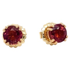 Clous d'oreilles en or 14 carats et tourmaline rose brillante, dos à vis