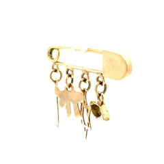 14K Gold Brooch with Charms: Hand Butterfly Star of David Evil Eye