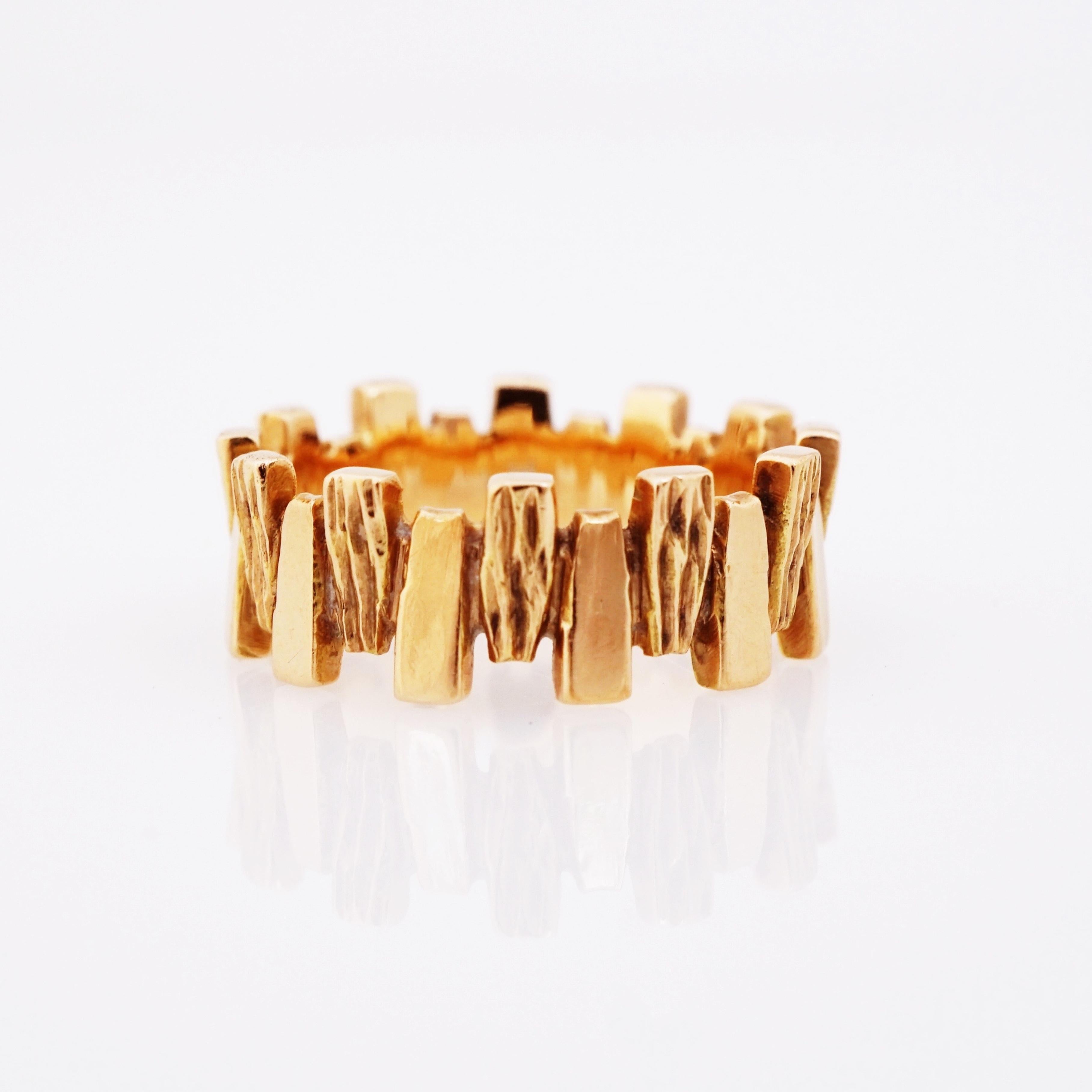 Modern 14k Gold Brutalist Textured and Polished Ring, 1970s