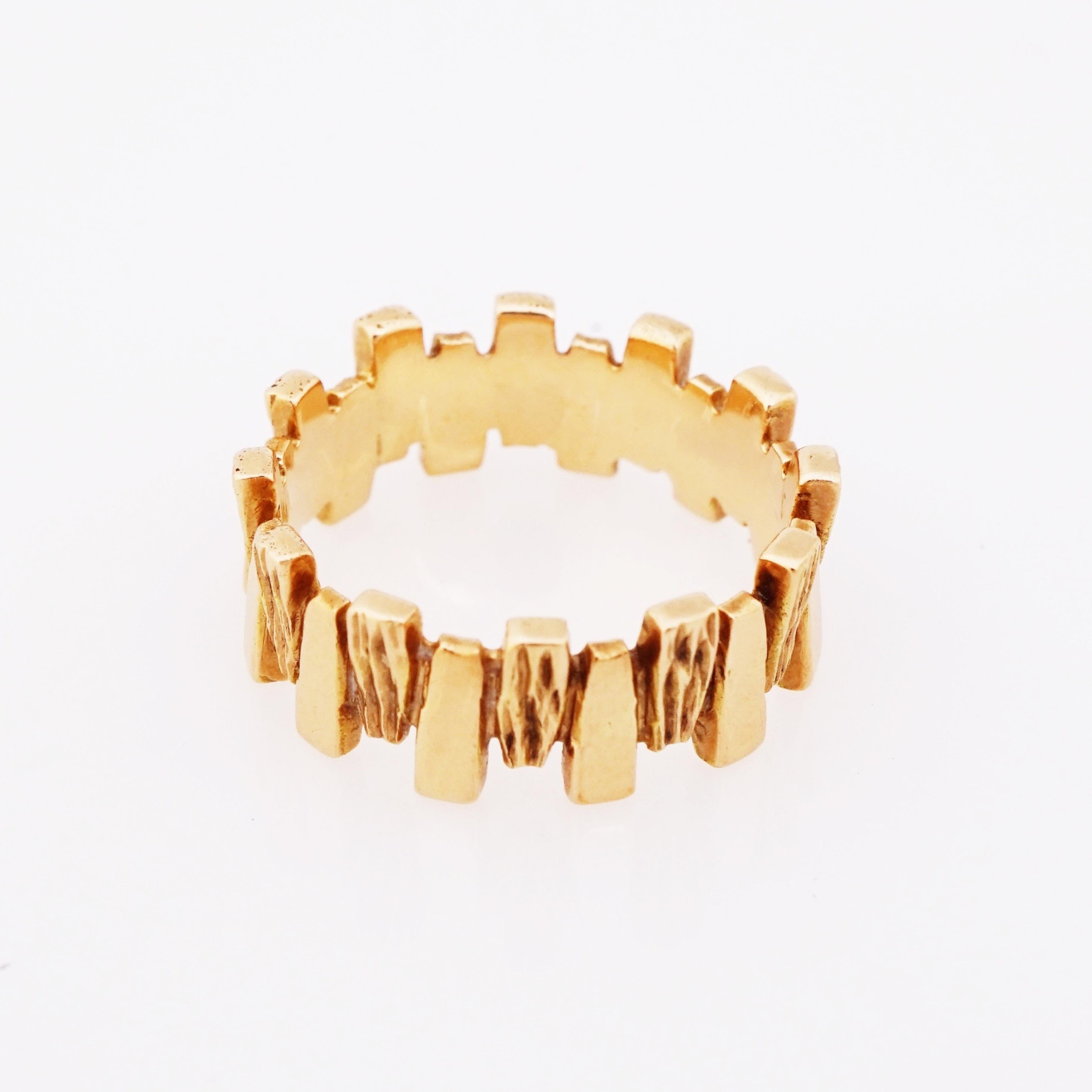 Women's 14k Gold Brutalist Textured and Polished Ring, 1970s