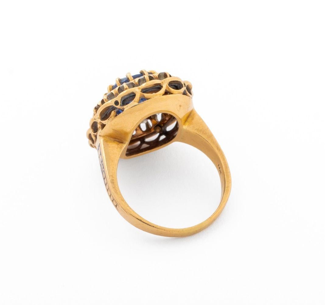 Bague en or 14K saphir de Birmanie diamant émaillé, AGL Unisexe en vente