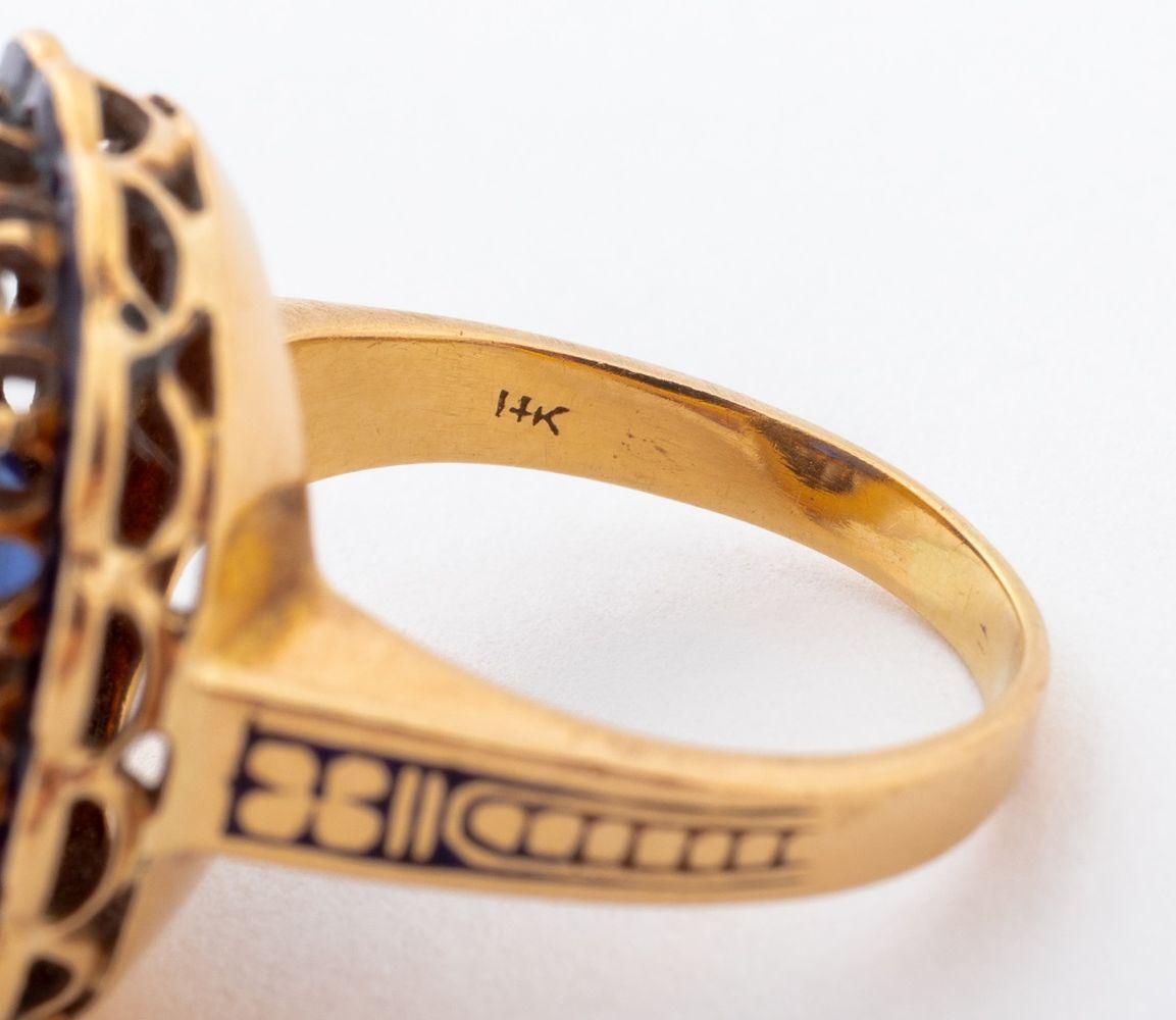 Bague en or 14K saphir de Birmanie diamant émaillé, AGL en vente 1