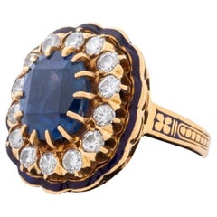 Anello Burma in oro 14K con zaffiro e diamante smaltato, AGL