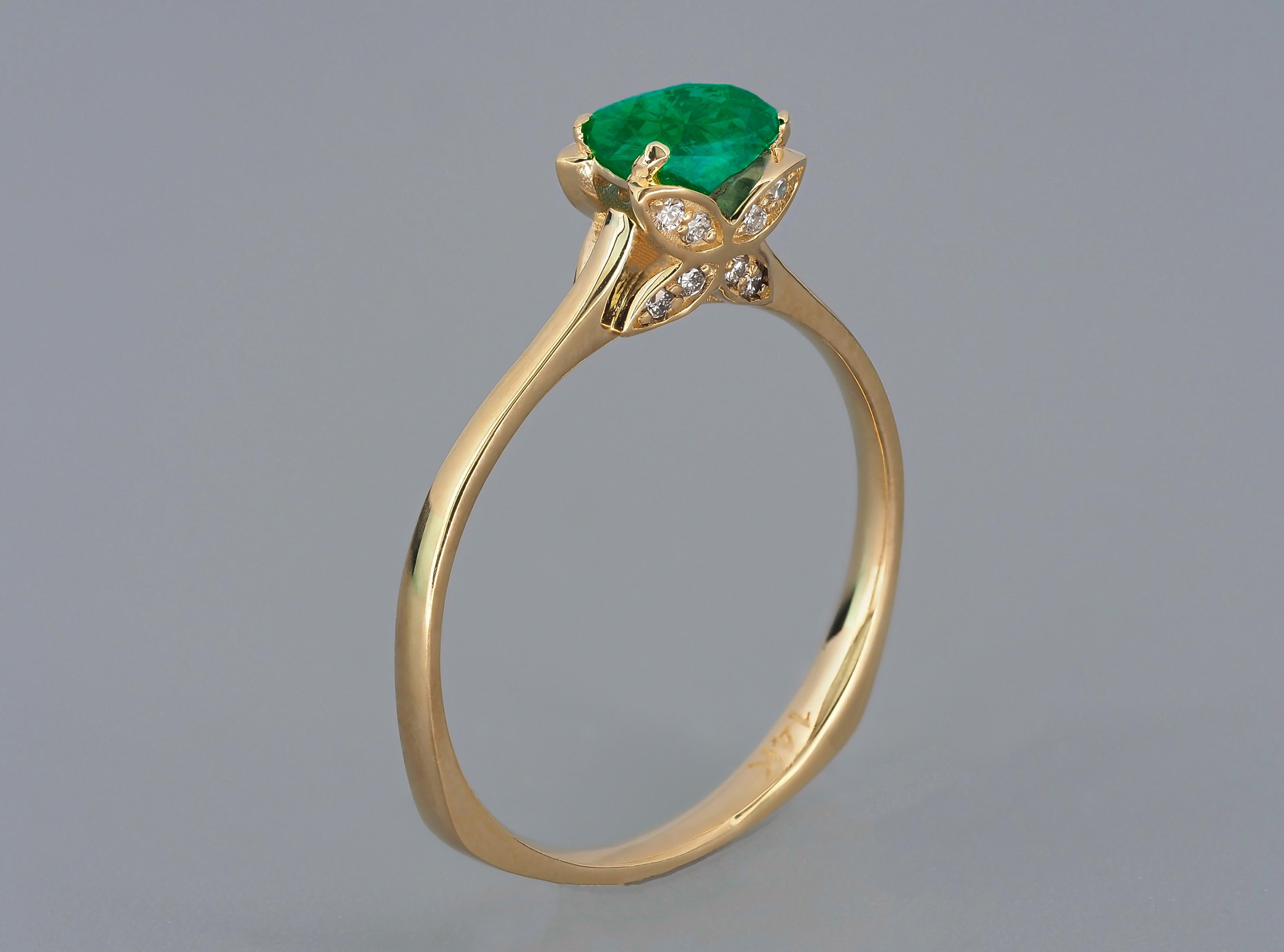 For Sale:  Emerald and Diamonds 14k gold ring. Buterfly gold ring! 11