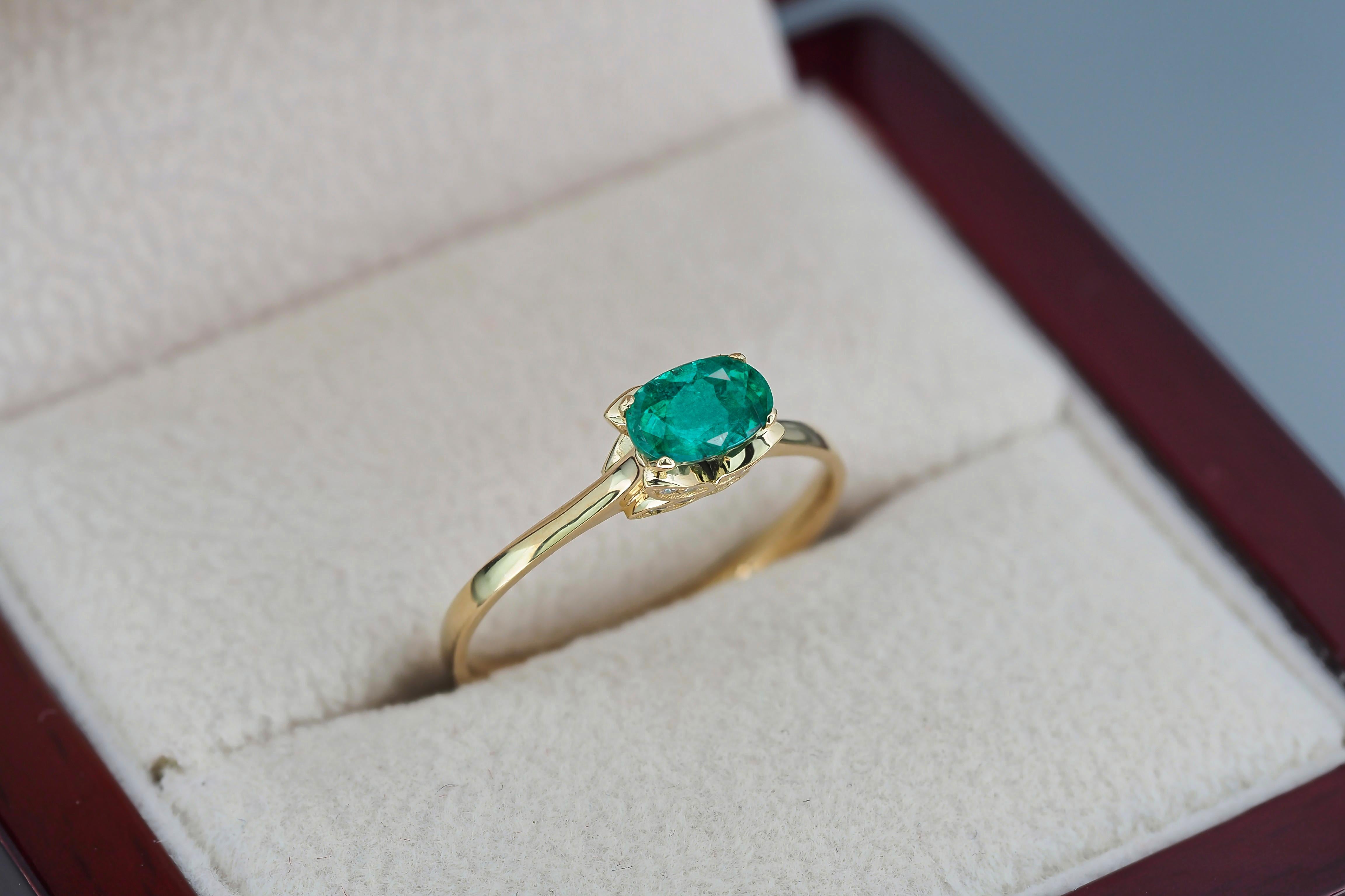 For Sale:  Emerald and Diamonds 14k gold ring. Buterfly gold ring! 6