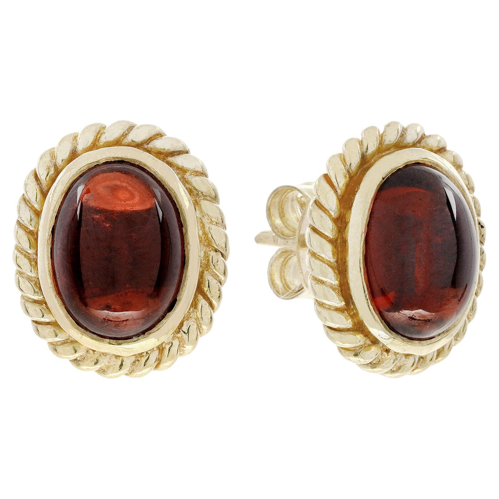 Boucles d
oreilles ovales en or 14K avec grenat cabochon, style vintage