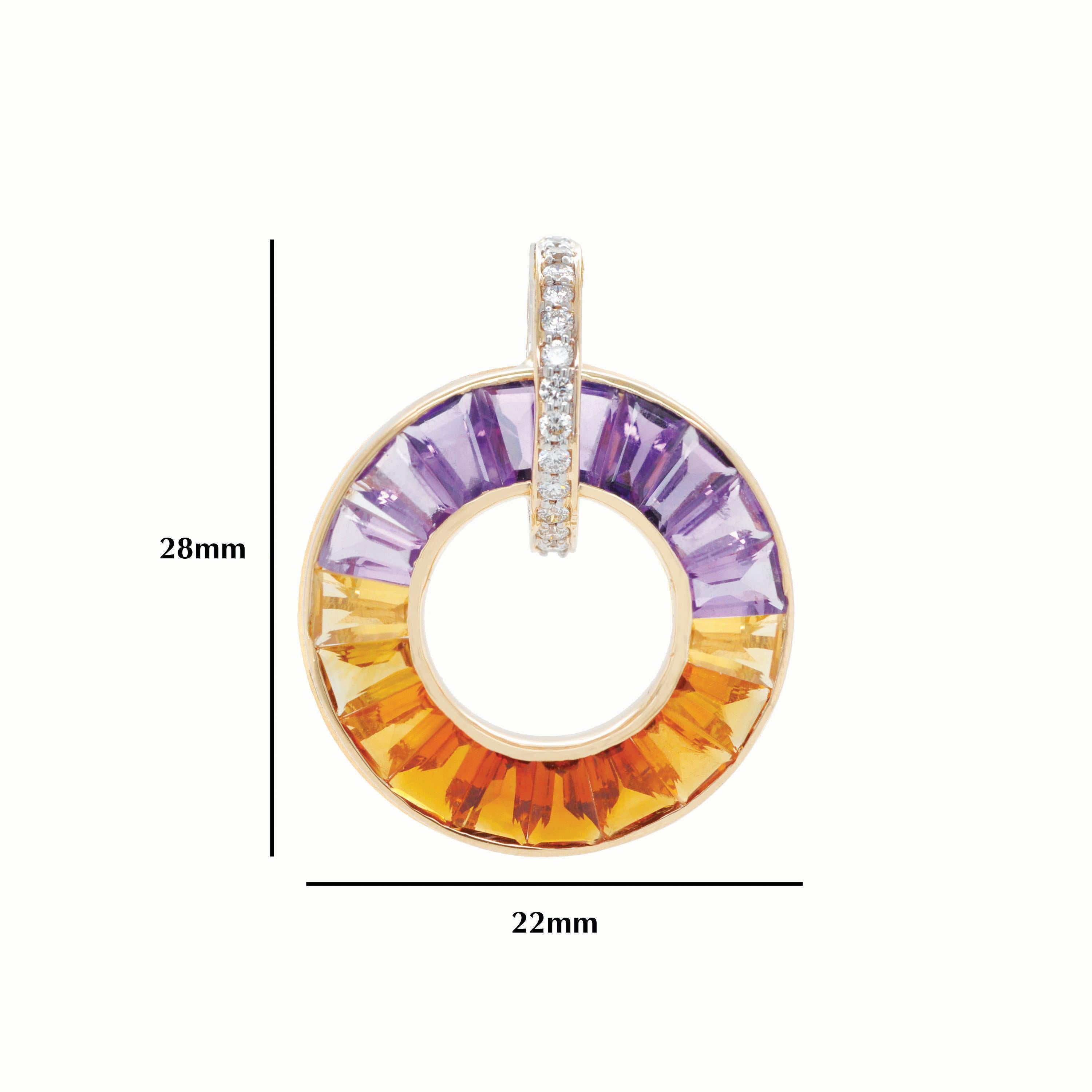Taglio baguette Collana con ciondolo in oro 14K con gemme ametrine taglio baguette e incastro a canale in vendita