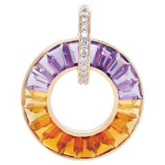 Collar Colgante Oro 14K Calibre Corte Baguette Ametrina Piedras Preciosas Juego de Canales