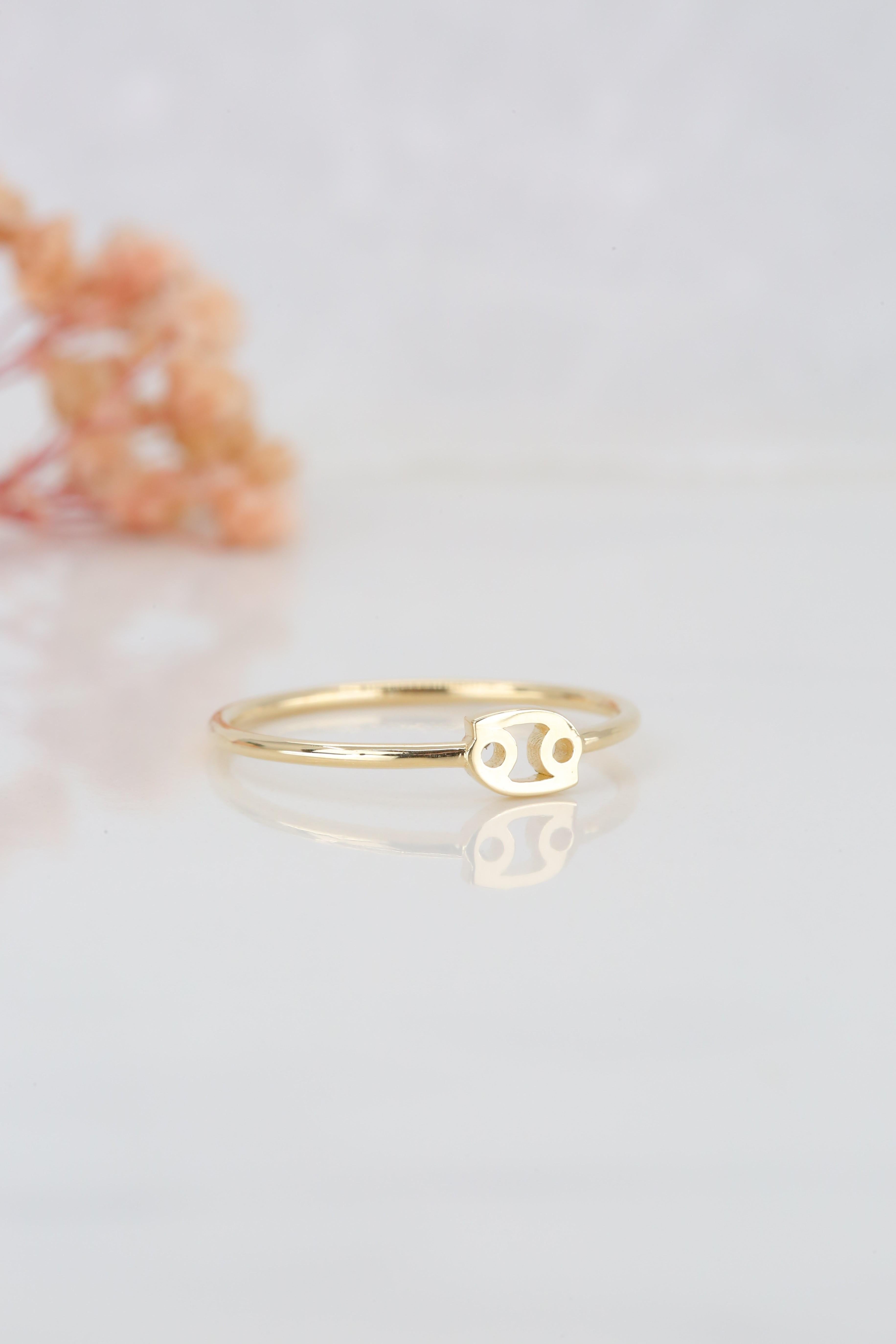 For Sale:  14K Gold Cancer Zodiac Ring, Cancer Sign Zodiac Ring 10