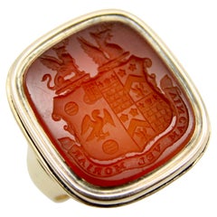 14K Gold Carnelian Intaglio Signet Ring M’Dowall Family Crest 