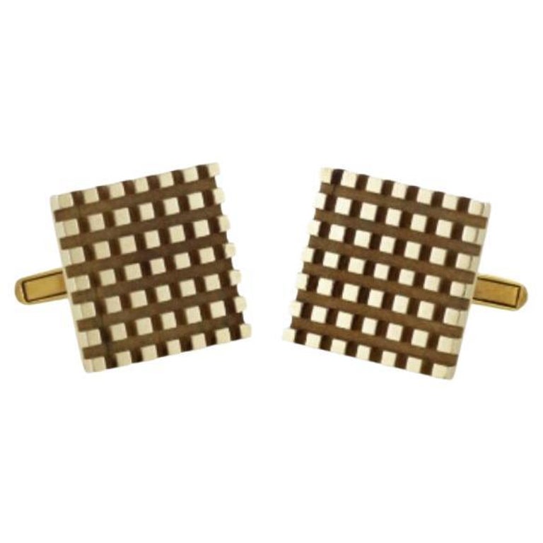Boutons De Manchette Vintage En Or 14 Carats - Design Géométrique Gravé - 3.9 Grammes - Occasion Bon état