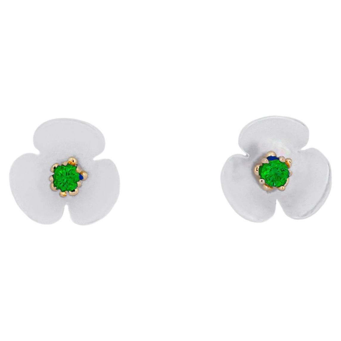 14k gold carved flower earrings studs For Sale