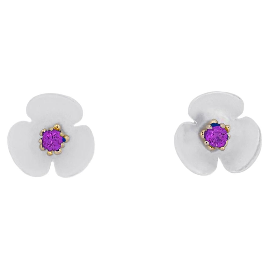 14k gold carved flower earrings studs.