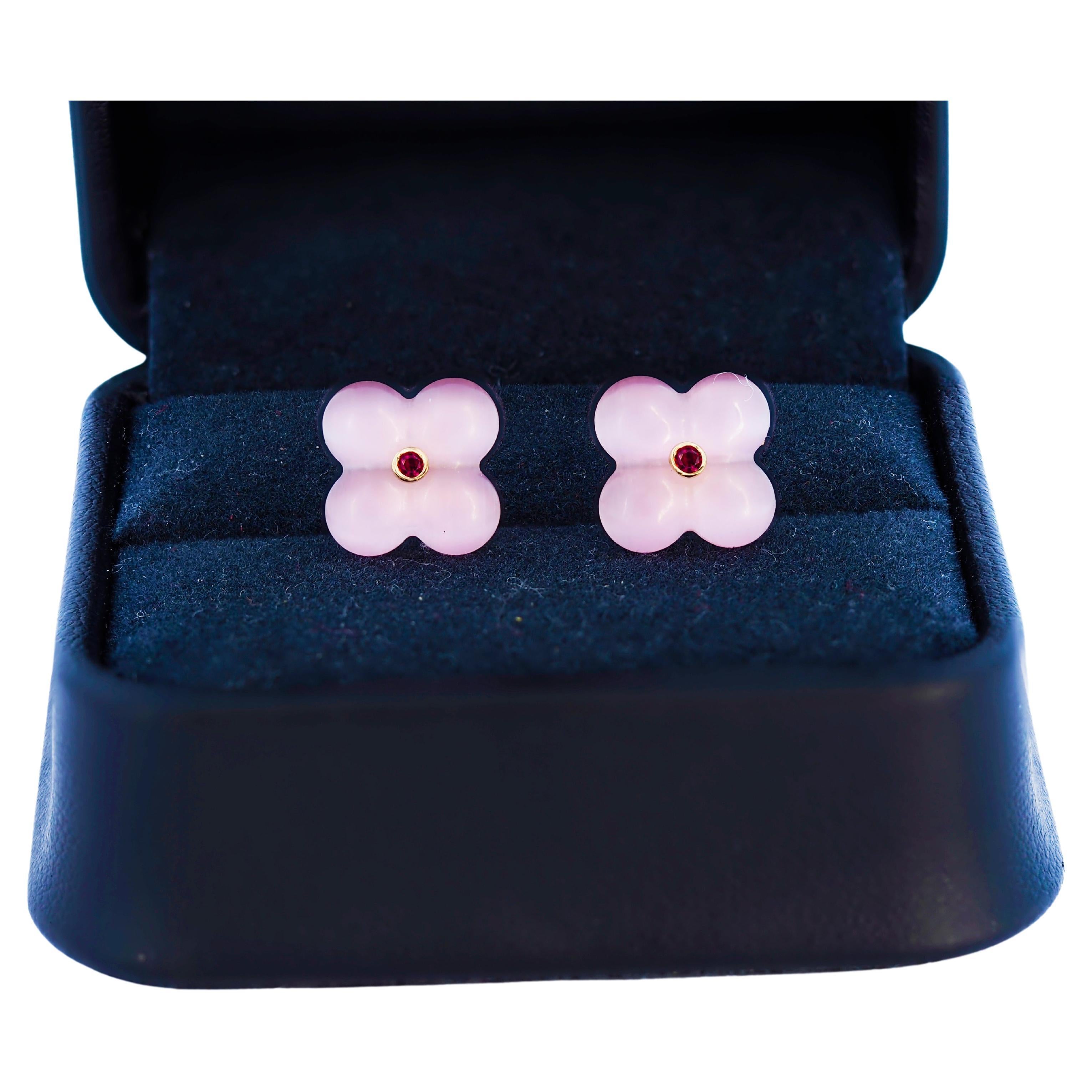 14k gold carved pink quartz flower earrings studs. Transformers For Sale