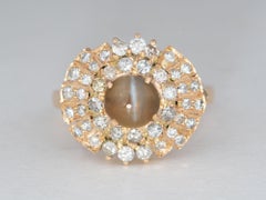 14K Gold Cat's Eye Chrysoberyl with Diamond Halo Engagement Ring V1215