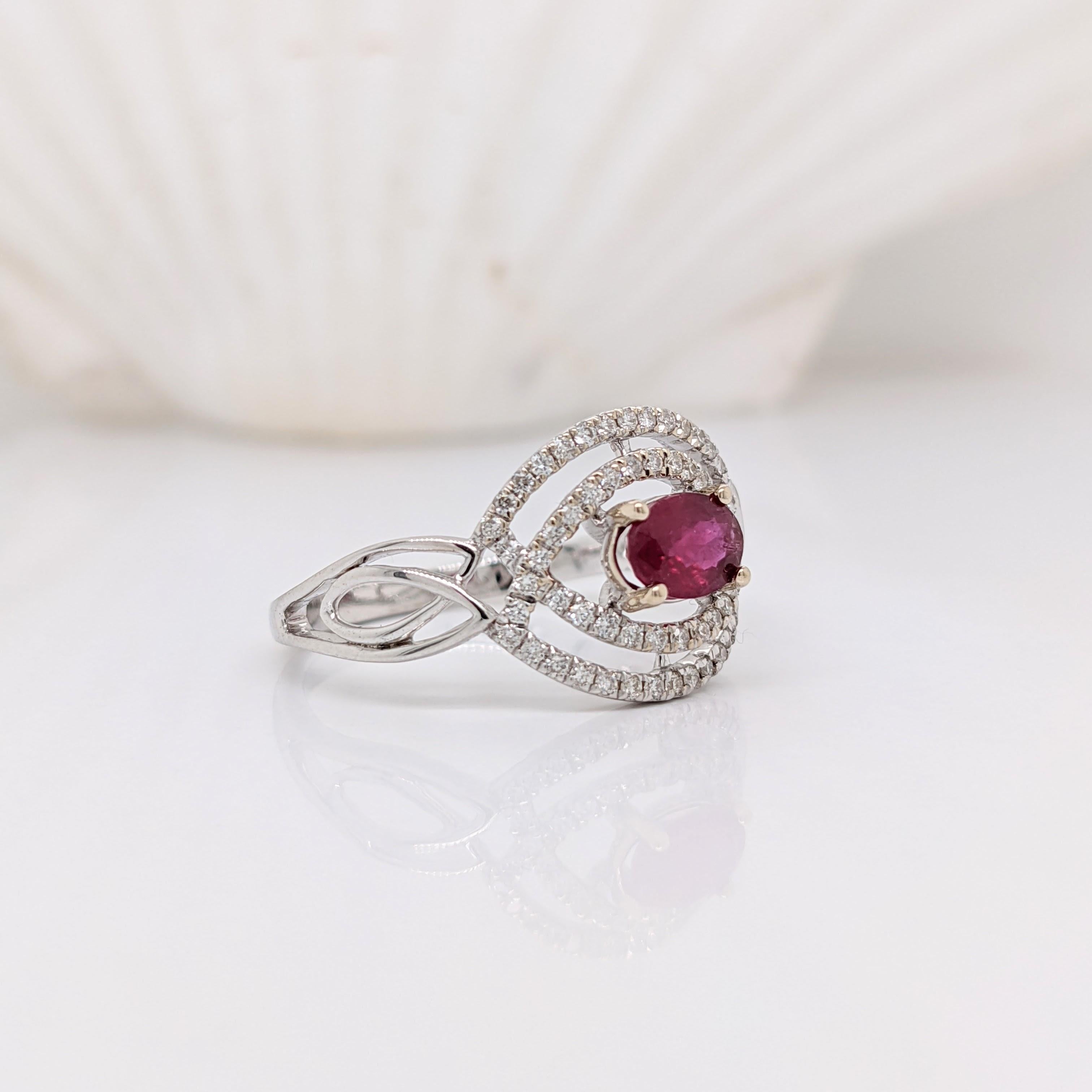 14K Gold keltisch inspiriert Mosambik Rubin und natürliche Diamanten Ring im Angebot 1