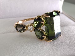 14K Gold Certified Green Tourmaline - Diamond Ring