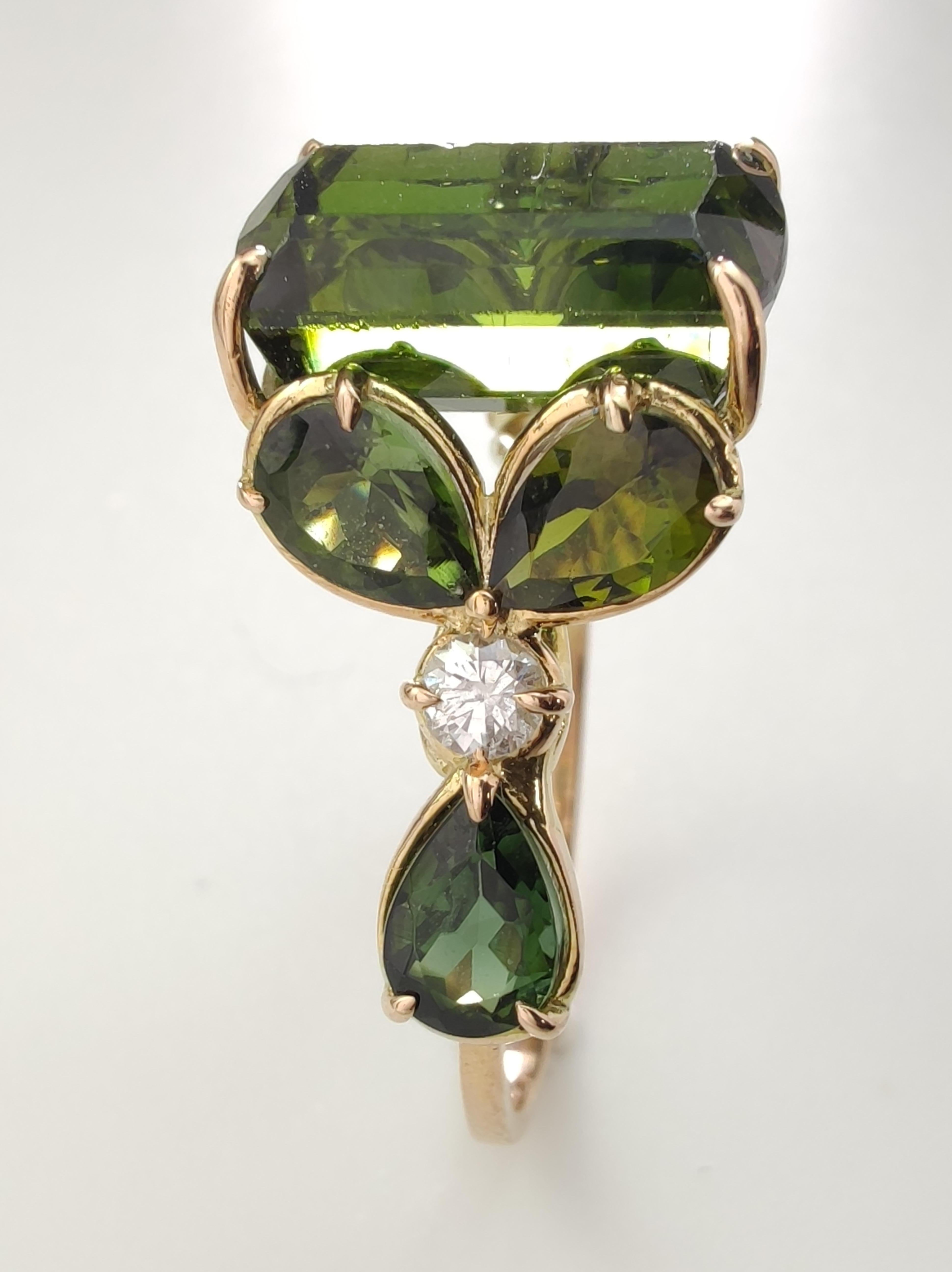 Women's 14K Gold Certified Green Tourmaline - Diamond Ring - Perfect Gift For Sale