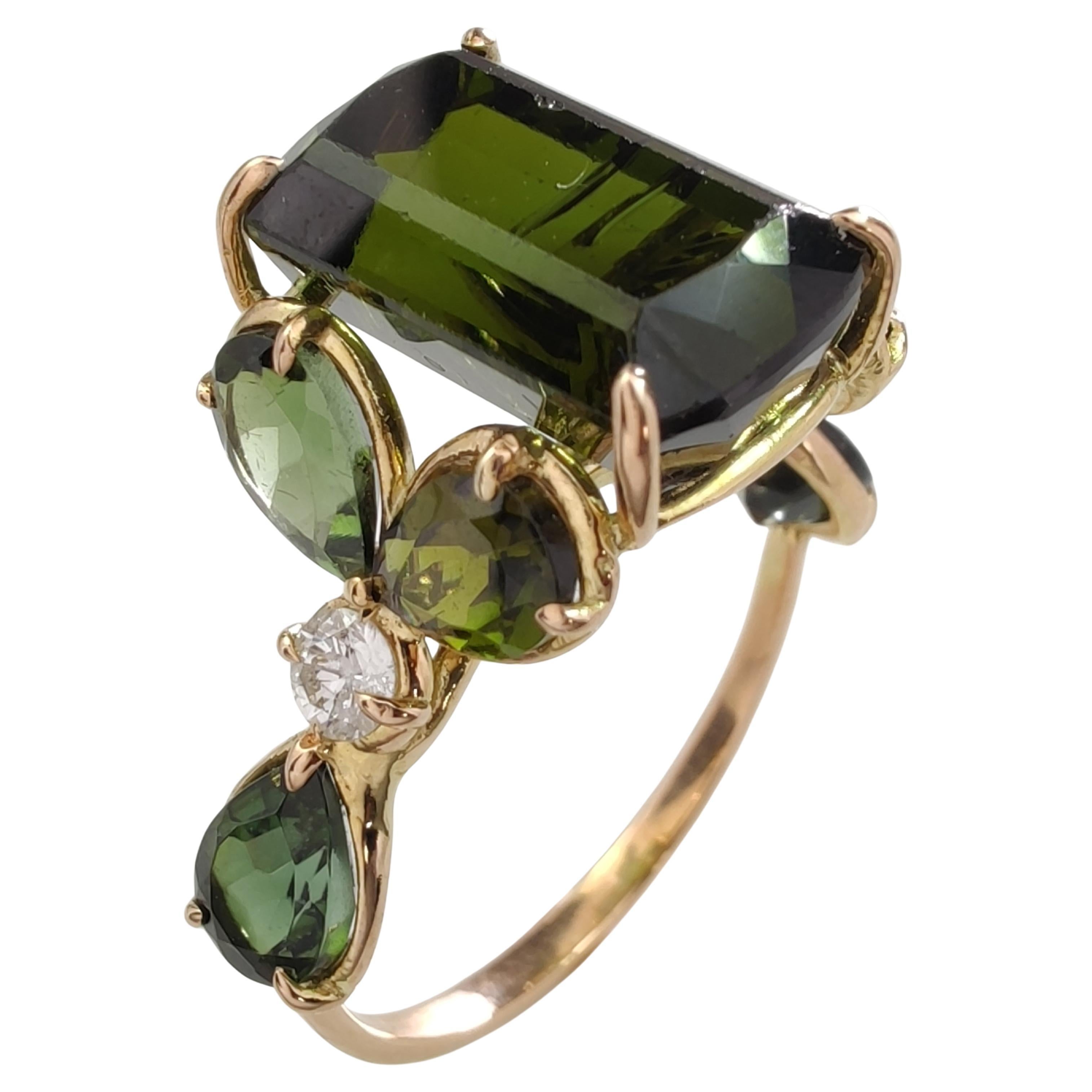14K Gold Certified Green Tourmaline - Diamond Ring - Perfect Gift