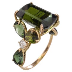 14K Gold Certified Green Tourmaline - Diamond Ring - Perfect Gift