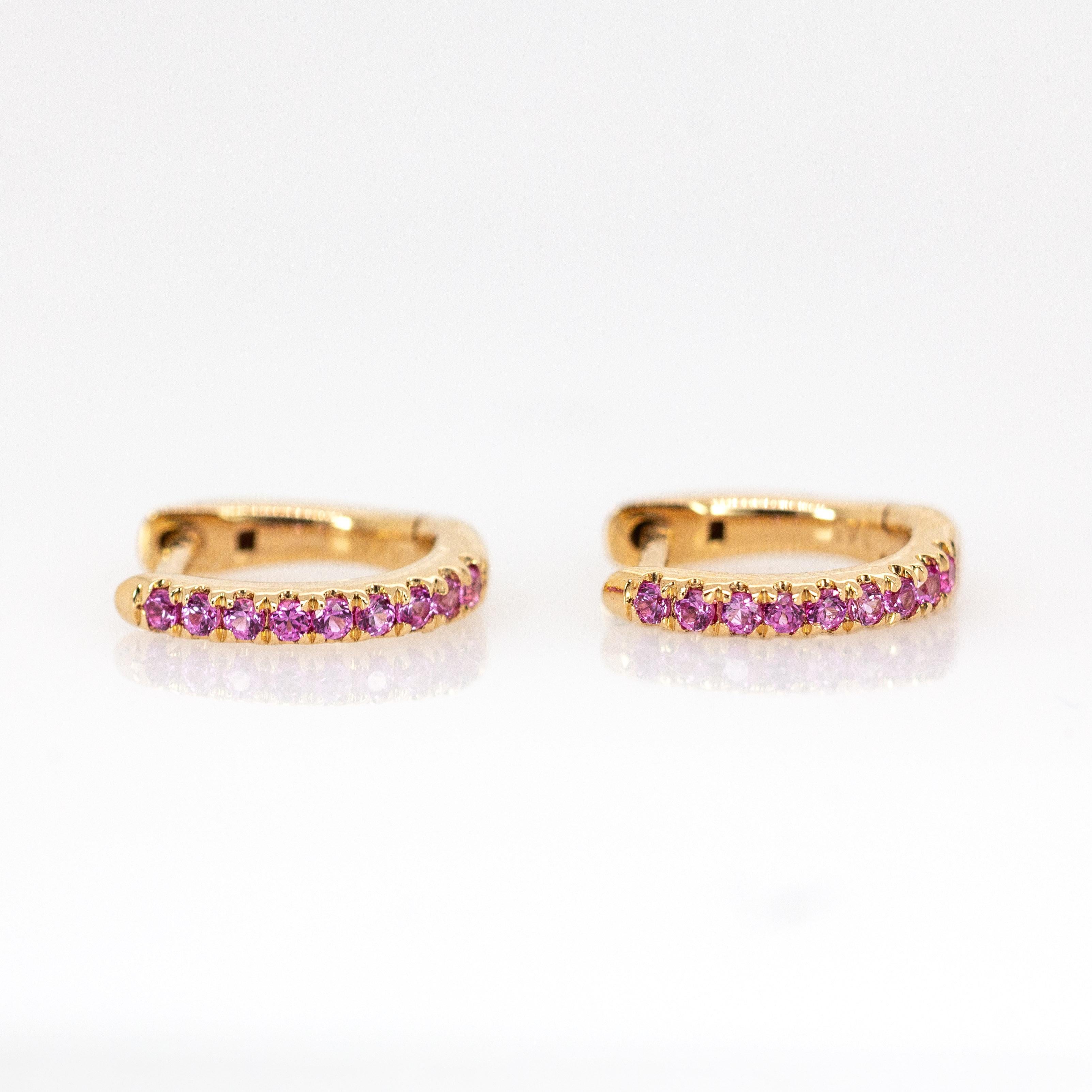 14K Gold Ceylon Pink Sapphire Huggies  Verriegelung hinten 10mm