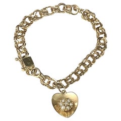 14k Gold Chain Bracelet With Heart And Pearls Charm