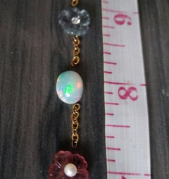 14k Gold Chain Earrings With 17 Gemstones Flowers Cabs Faceted Stones and Pearls
