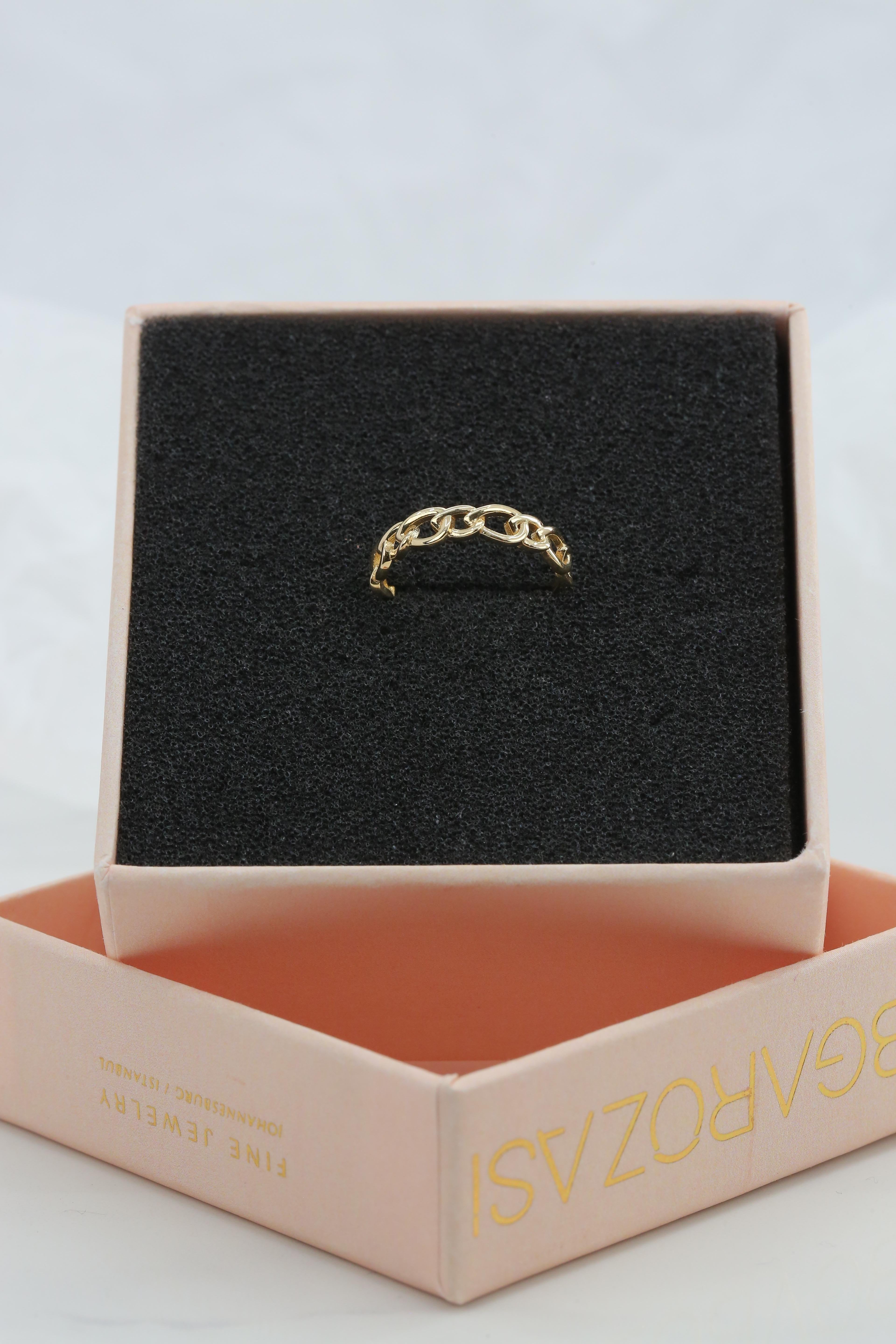Im Angebot: 14K Goldkette Gliederring, moderner minimalistischer Ring, rosafarbener Ring () 4