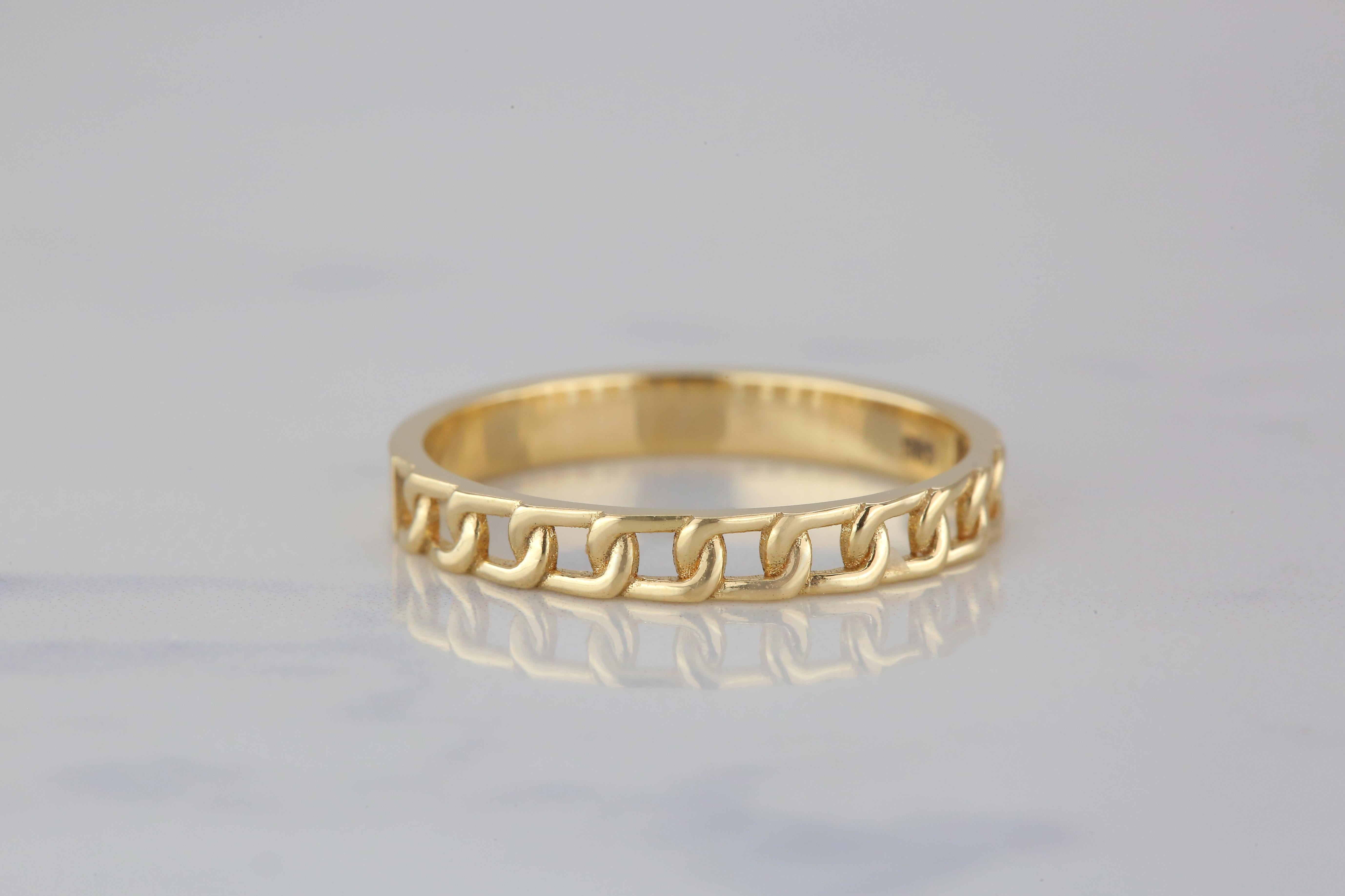 Im Angebot: 14K Goldkette Gliederring, moderner minimalistischer Ring, rosafarbener Ring () 5