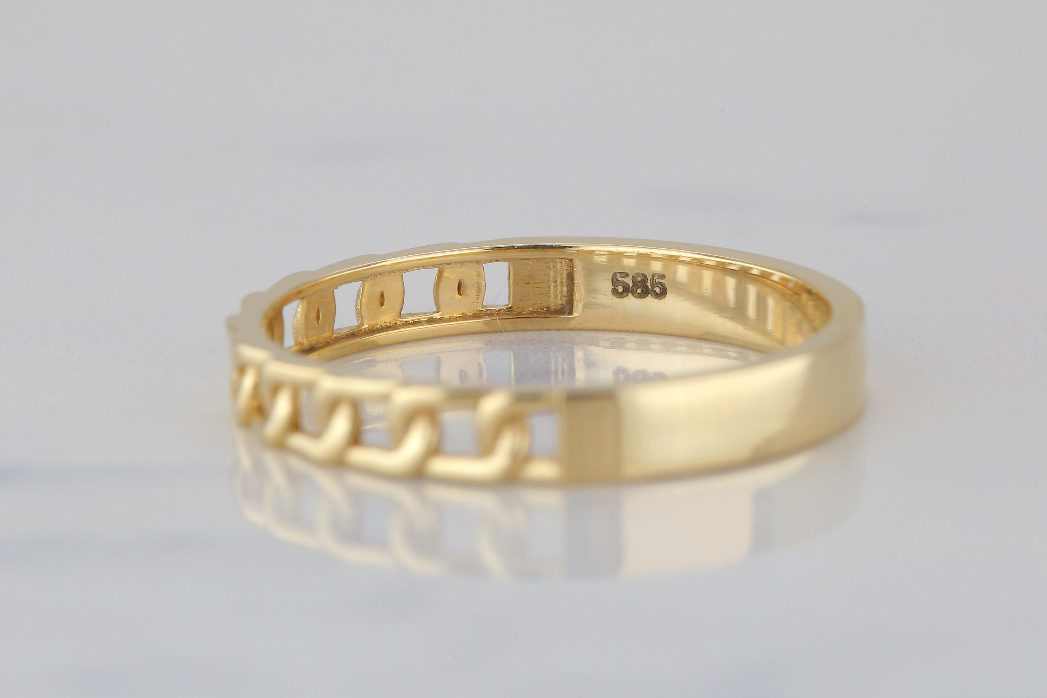 Im Angebot: 14K Goldkette Gliederring, moderner minimalistischer Ring, rosafarbener Ring () 7