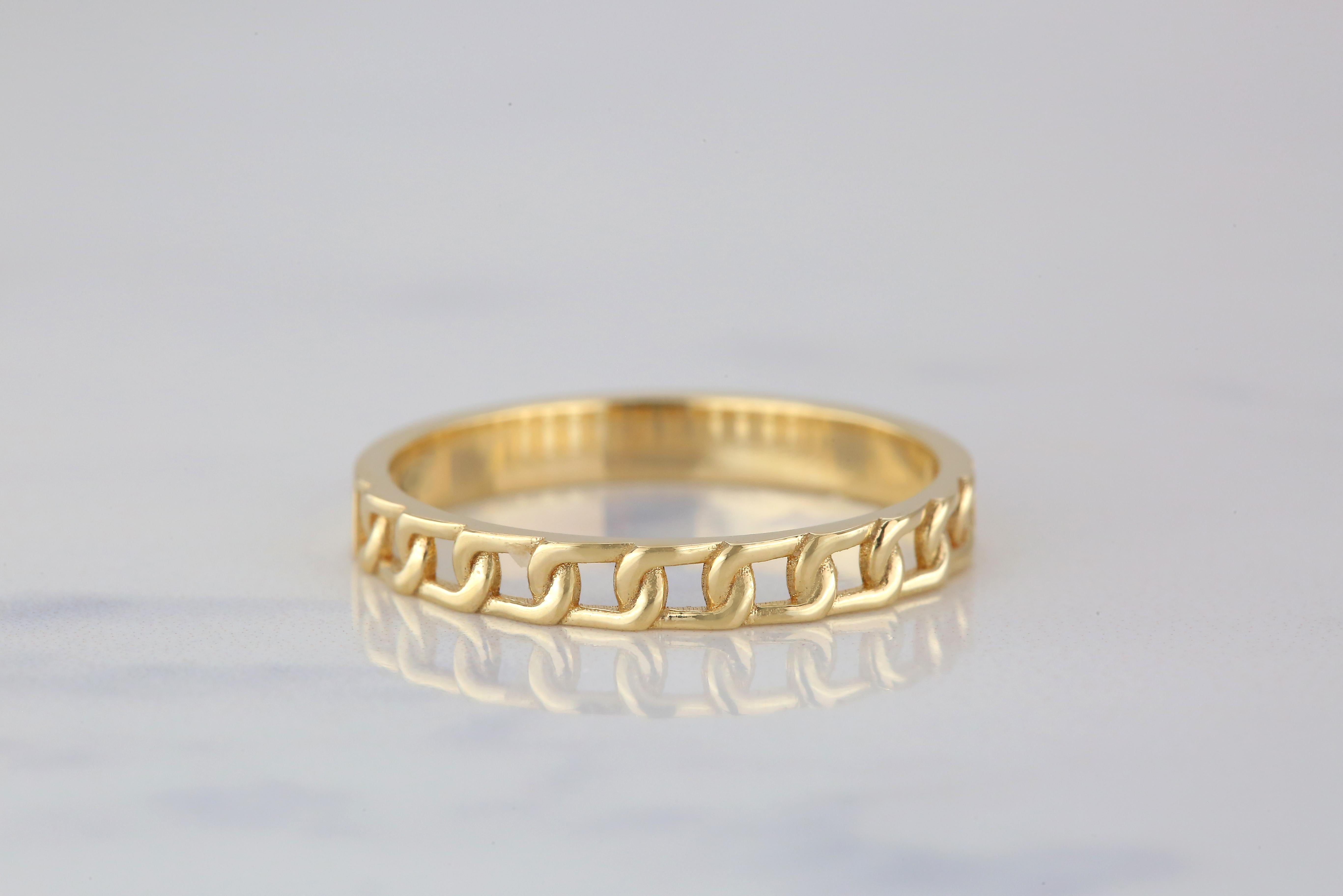 Im Angebot: 14K Goldkette Gliederring, moderner minimalistischer Ring, rosafarbener Ring () 8