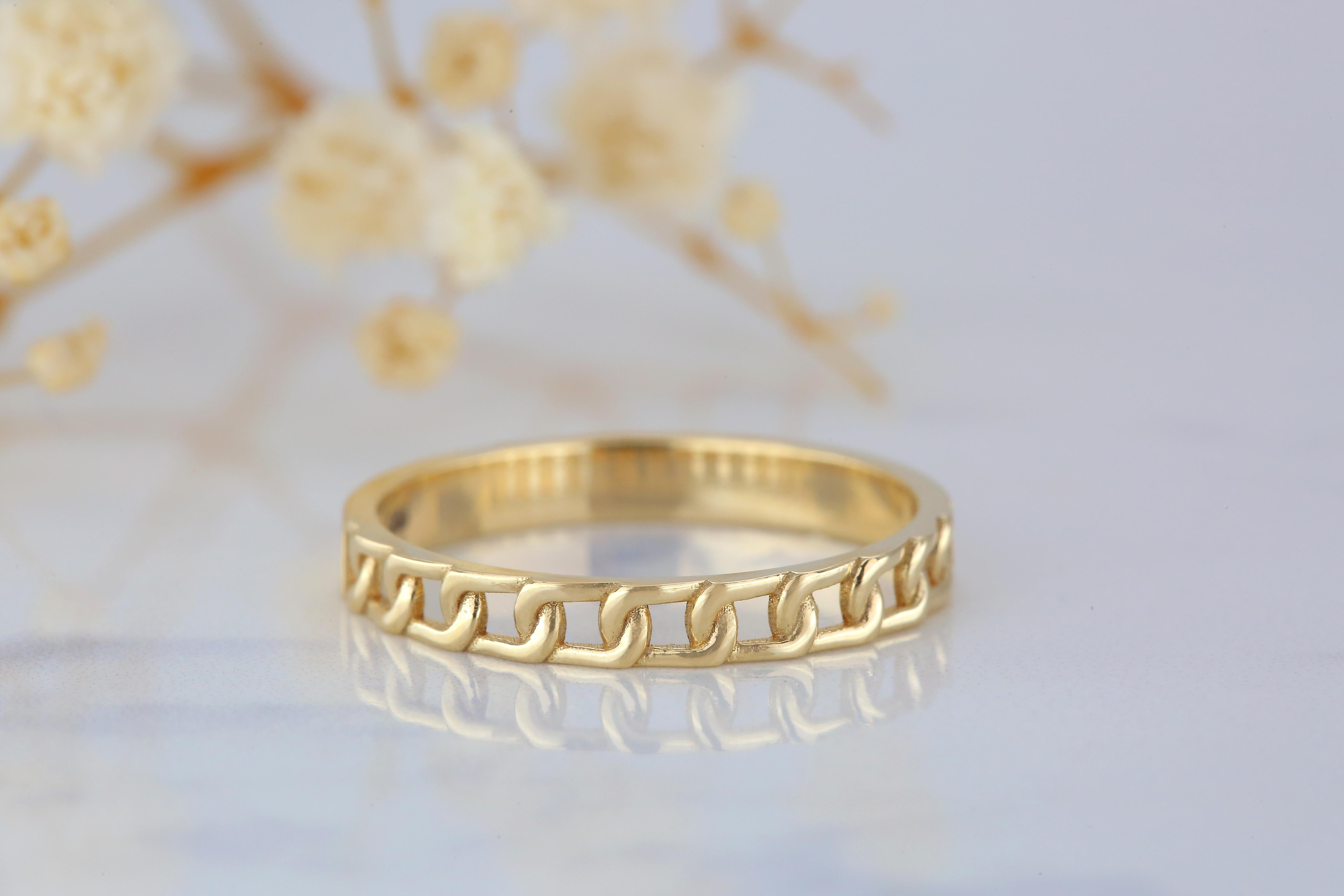 Im Angebot: 14K Goldkette Gliederring, moderner minimalistischer Ring, rosafarbener Ring () 9