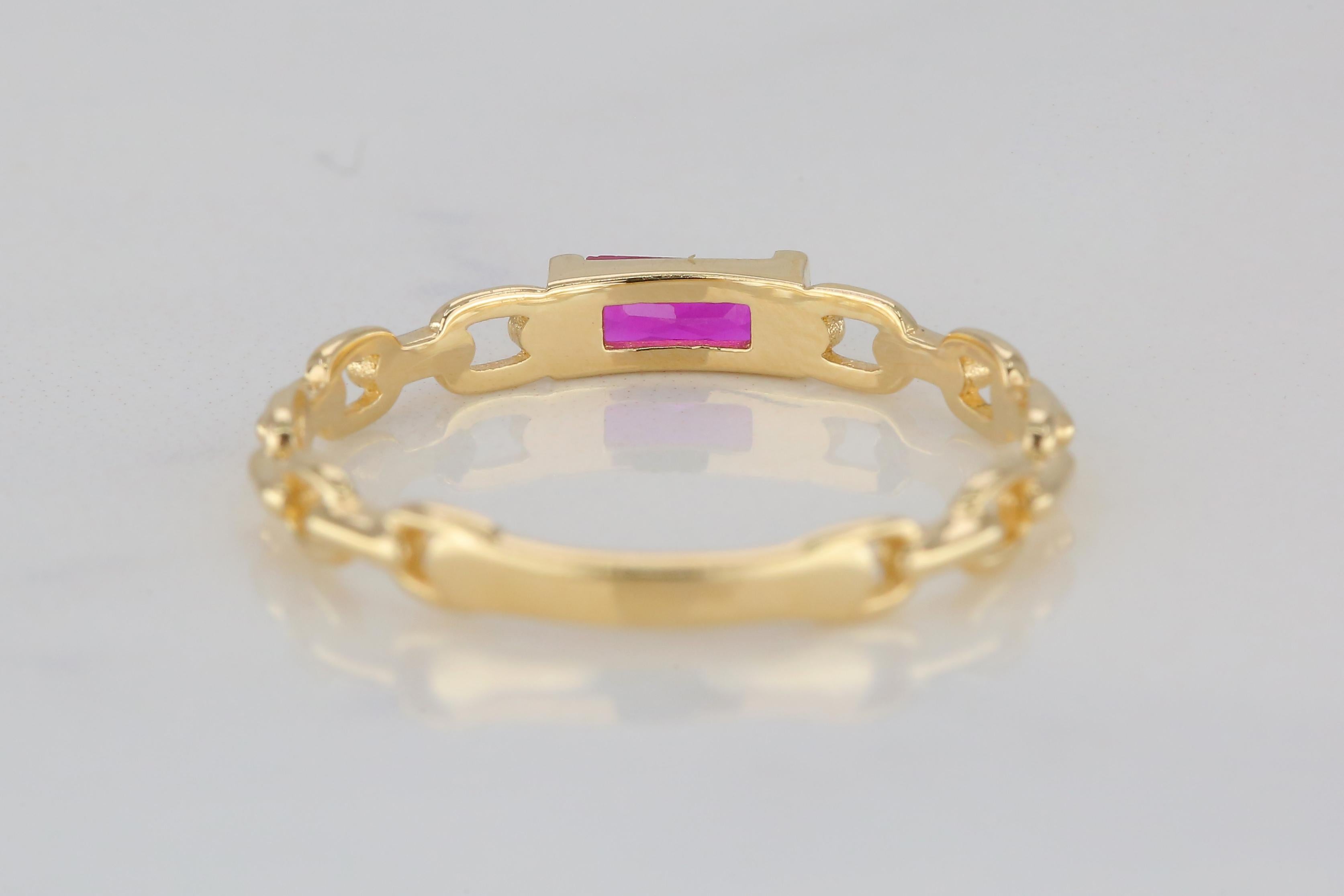 14K Gold Chain Link Ring with Pink Quartz 8