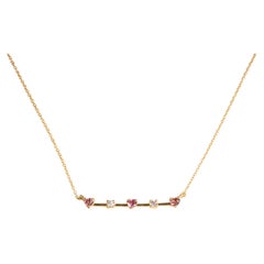 14K Gold Chain Necklace with Diamonds and Pink Tourmaline Center, Adjustable