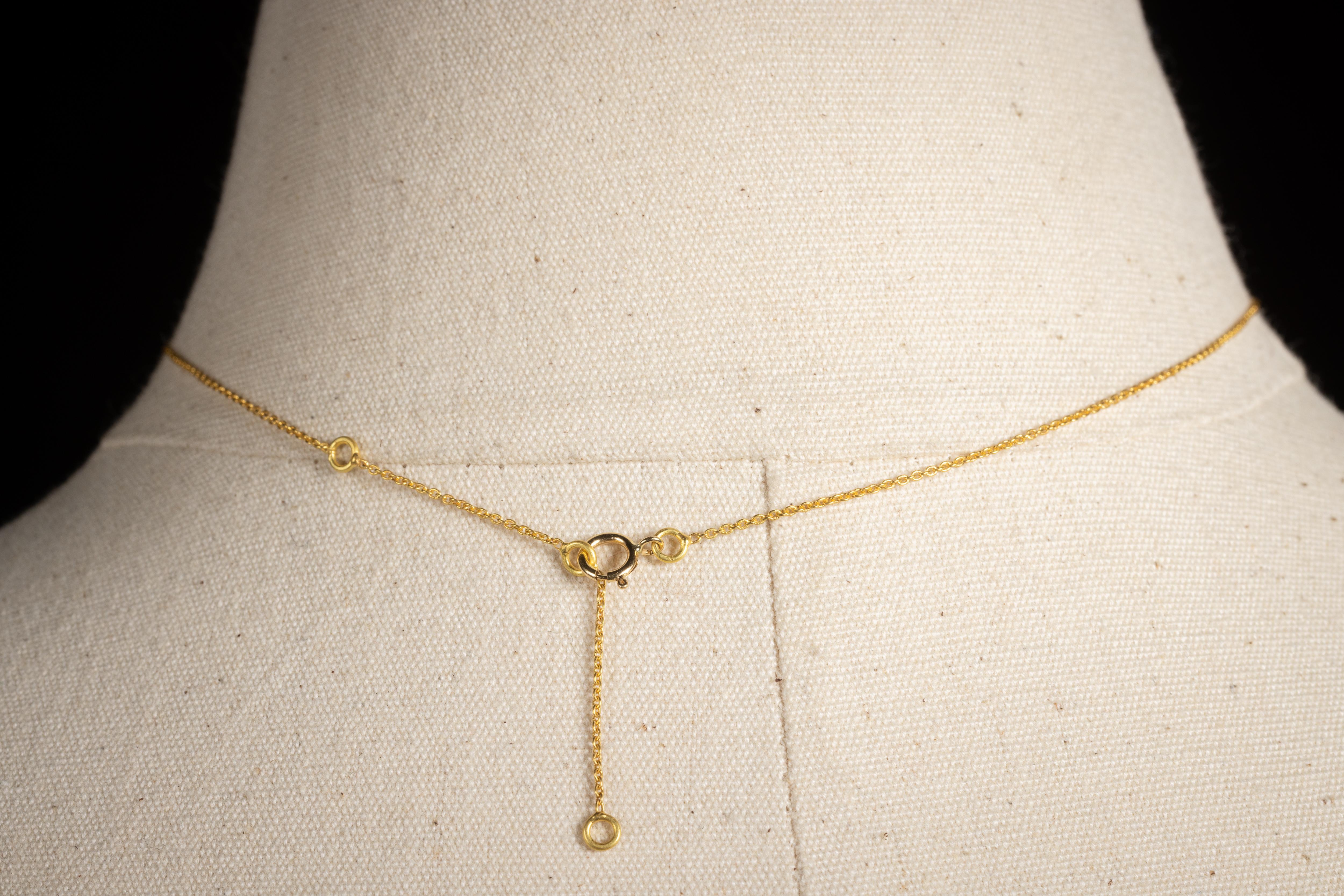 Emerald Cut 14K Gold Chain Necklace with Green Tourmaline and Diamond Pendant For Sale