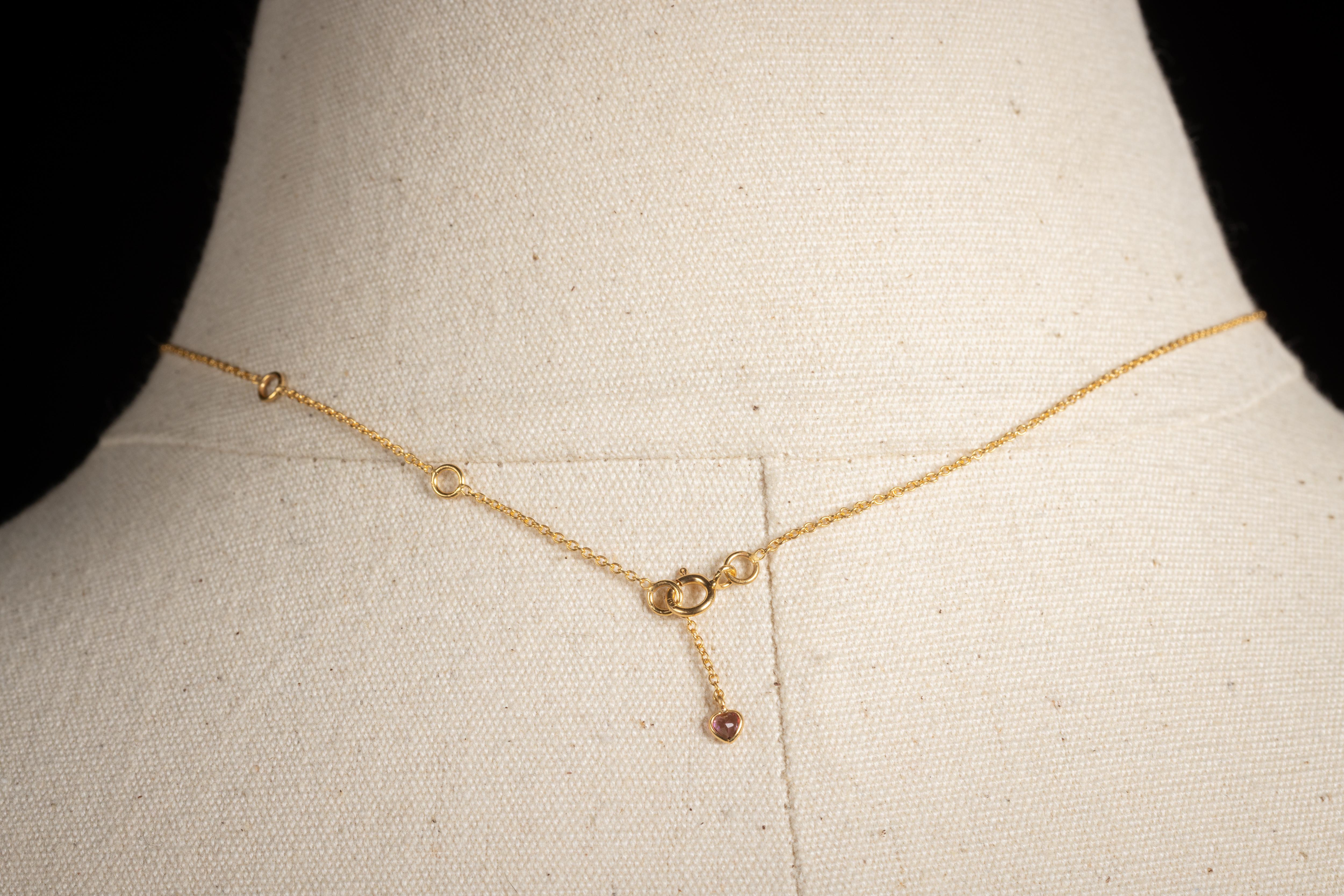Taille émeraude Chaîne collier en or 14 carats avec pendentif en tourmaline rose et diamants en vente