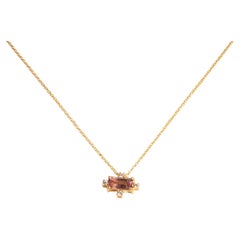 14K Gold Chain Necklace with Pink Tourmaline and Diamond Pendant