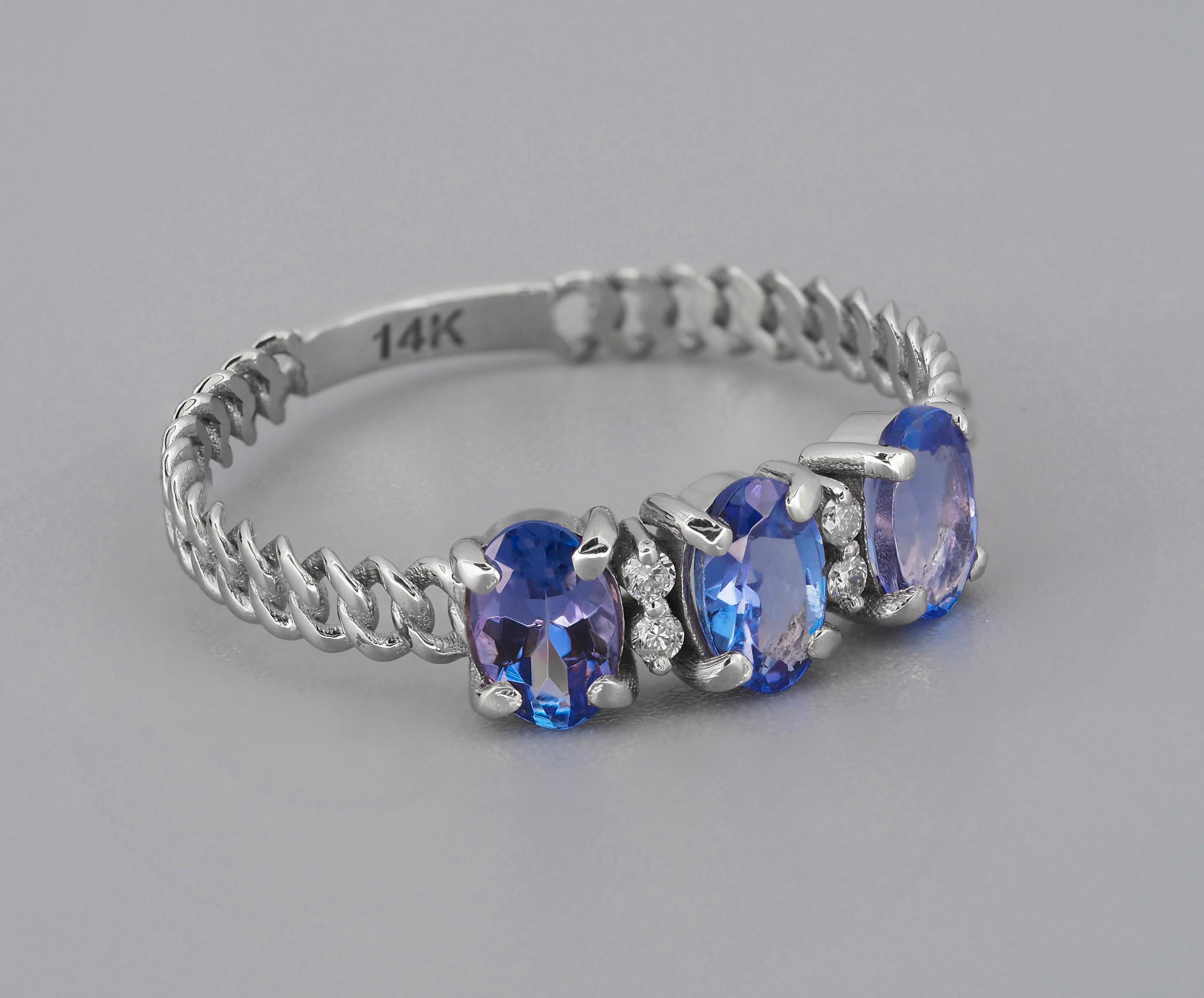 14k Gold Chain tanzanite.  In New Condition For Sale In Istanbul, TR