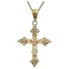 14K Gold Chain with 10K Gold and Diamond Cross Pendant