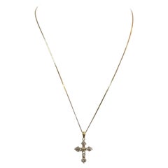 14K Gold Chain with 10K Gold and Diamond Cross Pendant