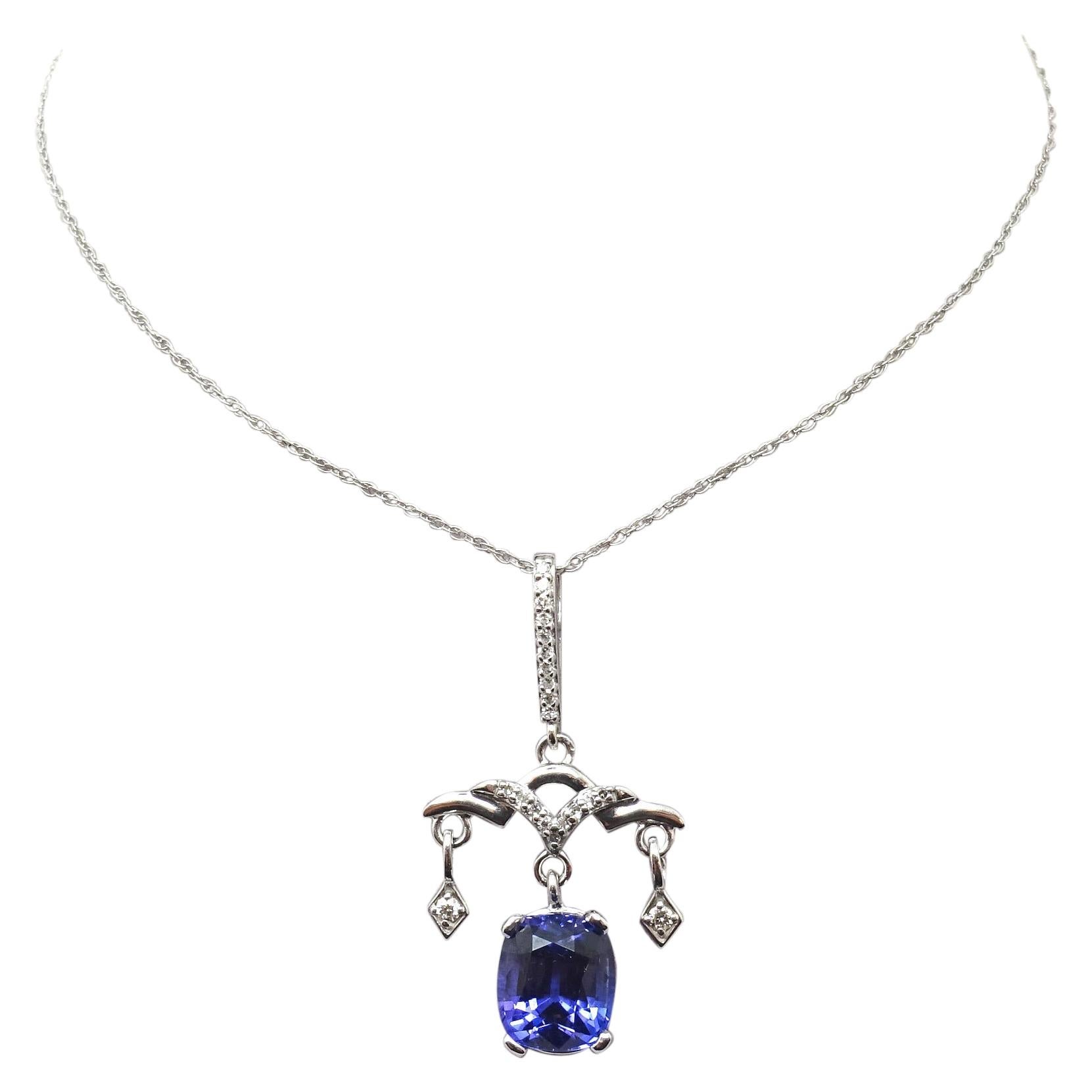 Lustre en or 14 carats avec pendentif en tanzanite naturelle véritable de 2,30 carats et diamants '#C3757'