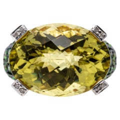 Anello a scacchiera in oro 14k con Citrino, Granato Tsavorite e Diamante