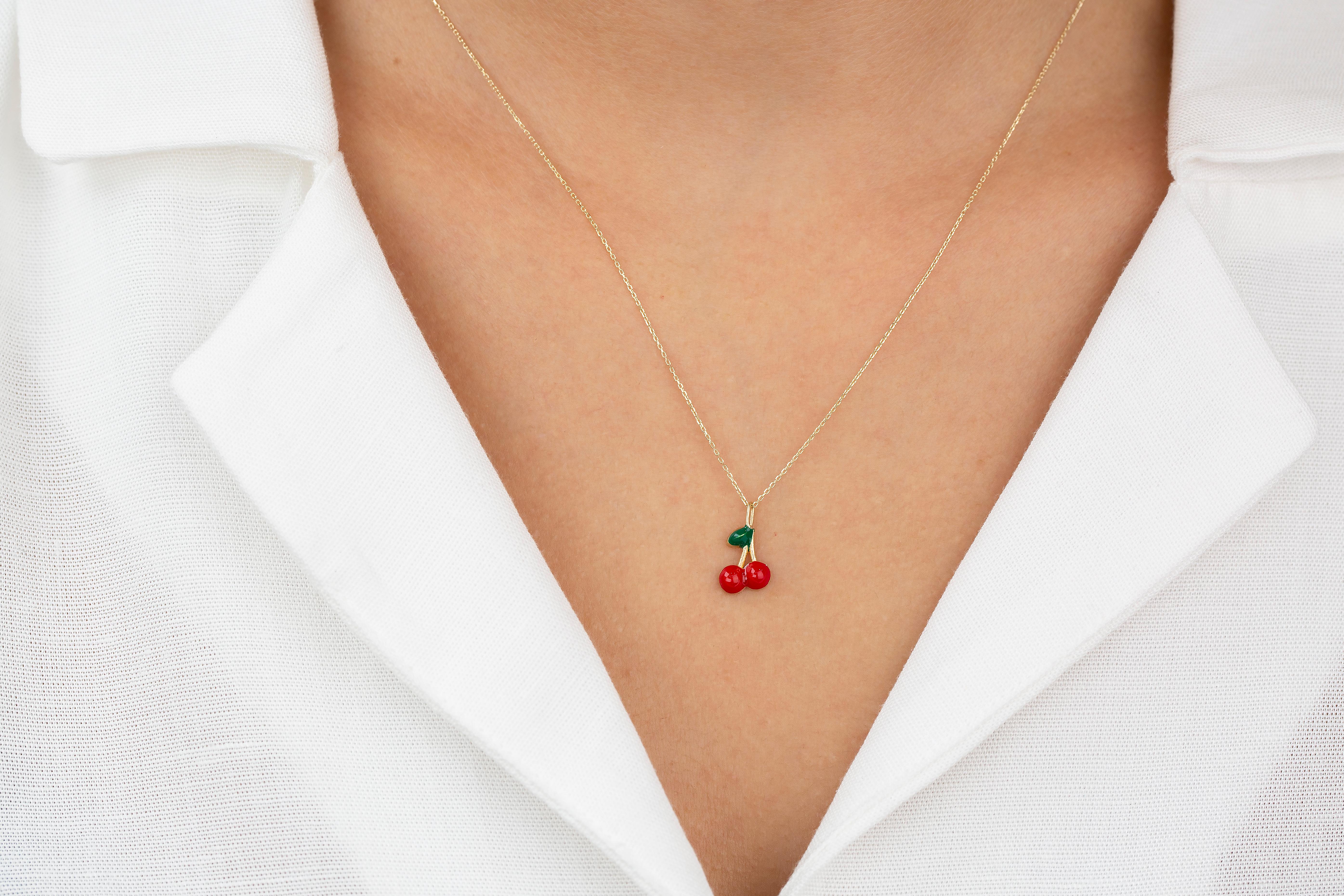14K Gold Cherry Necklace - Enamel Fruit Necklace

Special desing necklace with enamel. It’s a manual labour product. ‘Handmade’. Fashionable product. 

This necklace was made with quality materials and excellent handwork. I guarantee  the quality
