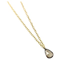 14K Gold Chocolate Dangling Pear-Shaped Diamond Drop Necklace