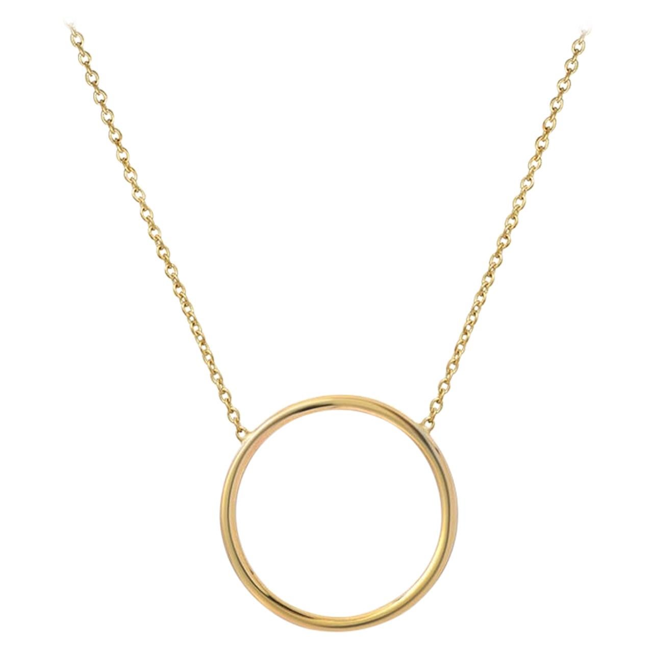 14 Karat Gold Circle Necklace For Sale