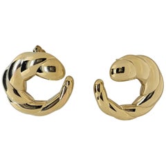 Vintage 14 Karat Gold Circular Swirl Shaped Earrings with Brightly Polished Finish